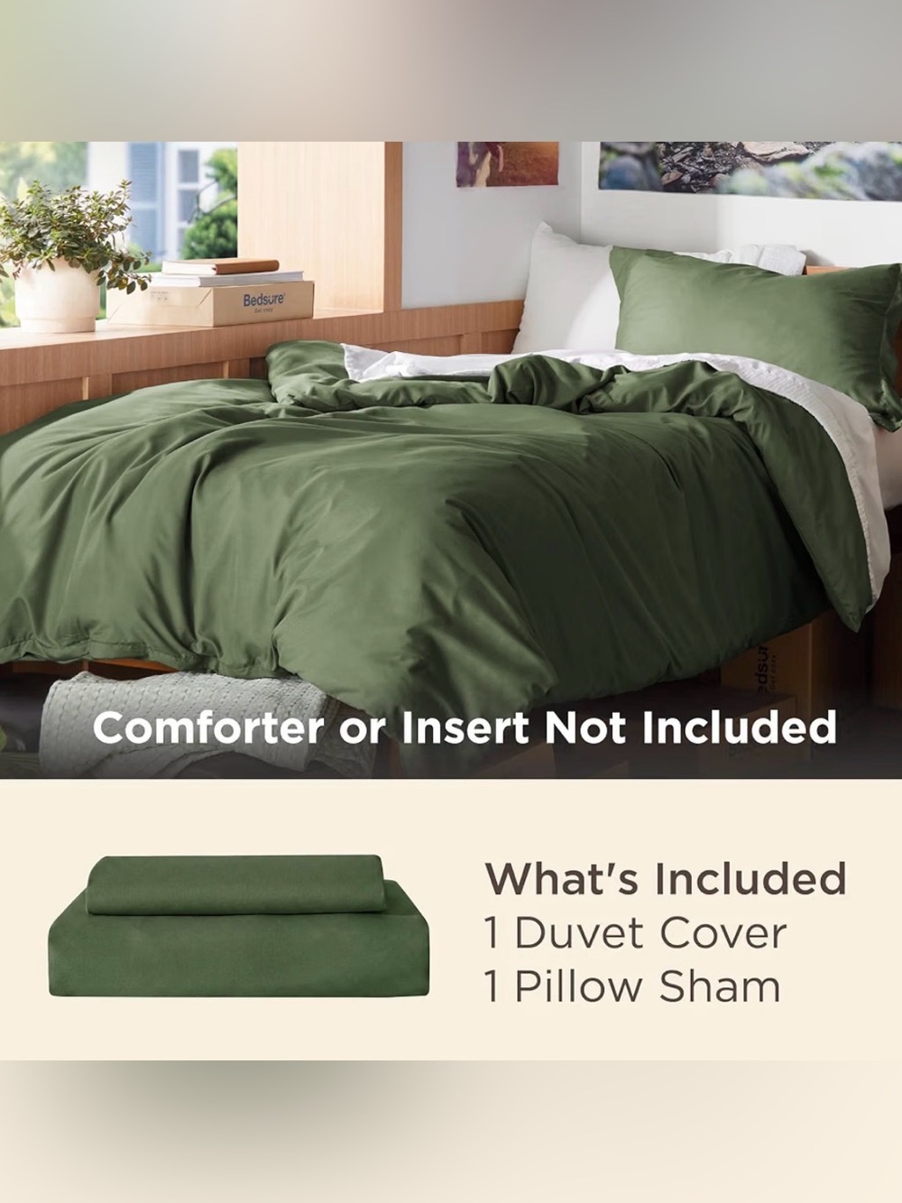 Olive Green Duvet Cover Set with Matching Pillow Sham